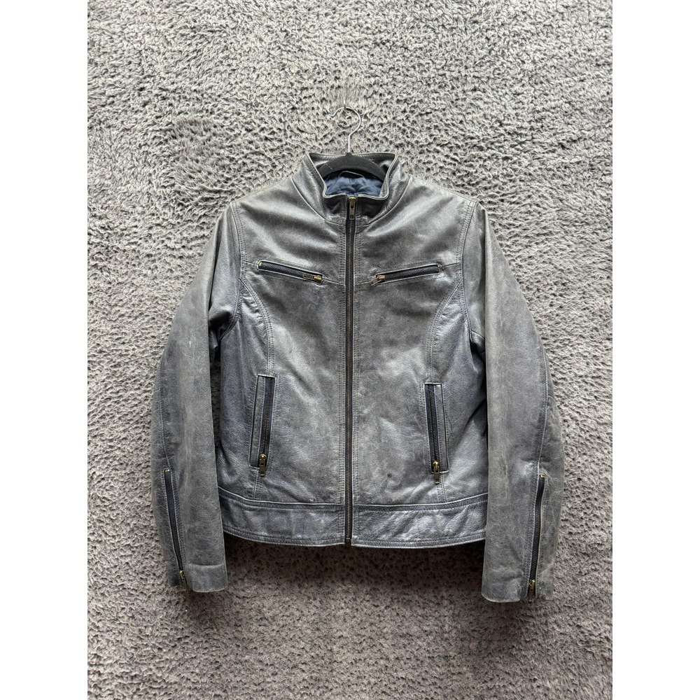 The Leather Company New York Slim Fit Leather Biker Jacket Gray Women's Size M